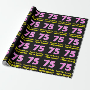 Papel De Presente 75.o aniversário: Listras e Corações Rosa "75" 