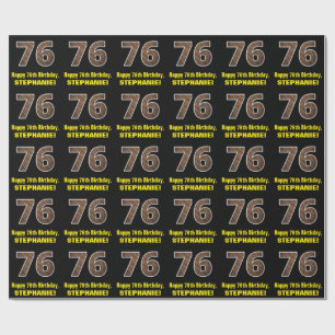 Papel De Presente 76.o aniversário: Padrão "76" de Grãos de Madei