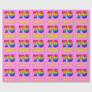 Papel De Presente 76.o aniversário: Stripes e Corações Rosa, Arco