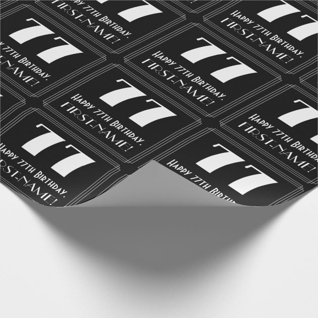 Papel De Presente 77.º aniversário - Art Deco Inspirou "77", Nome (Ponta)
