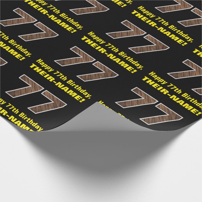 Papel De Presente 77.o aniversário: Nome e Faux Padrão de Grãos de M (Ponta)