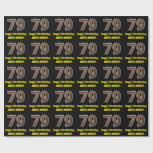 Papel De Presente 79.o aniversário: Padrão "79" de Grãos de Madei