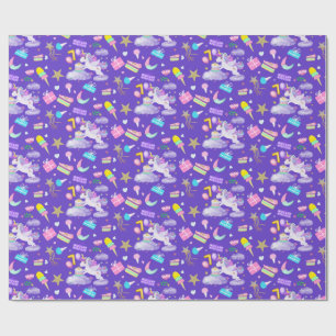 Papel De Presente 7 Birthday Unicorn Pattern Roxo