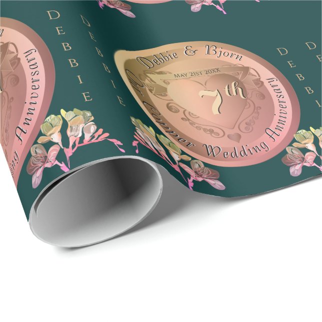 Papel De Presente 7 Copper Fresia Medallion Casou Aniversário (Ponta do rolo)