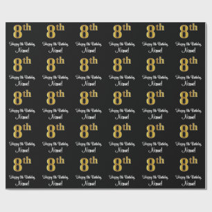 Papel De Presente 8º aniversário: Olhar Dourado Elegante Luxurioso F