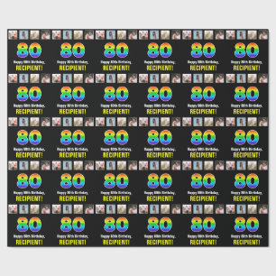 Papel De Presente 80 Aniversário: Arco-Íris "80"; Fotografias e Nome