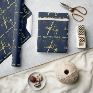 Papel De Presente 80 Birthday Glamorre Marinho Dourado