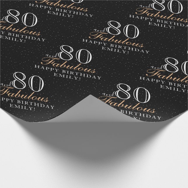 Papel De Presente 80 e Fabuloso 80 negro Elegante Aniversário (Ponta)