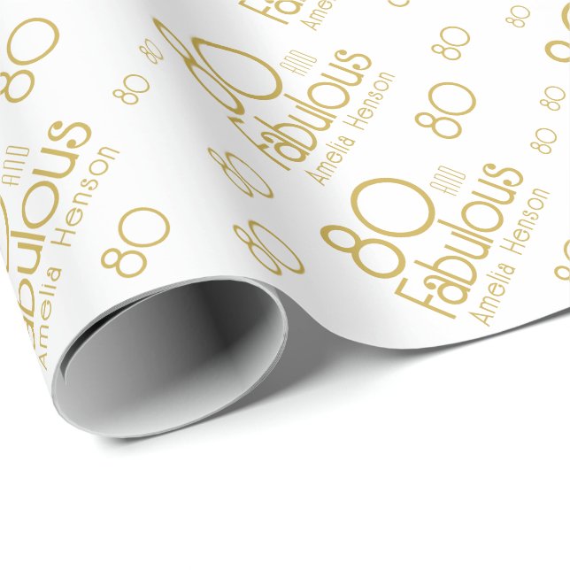 Papel De Presente 80 e Fabuloso Moderno Aniversário de 80 anos (Ponta do rolo)