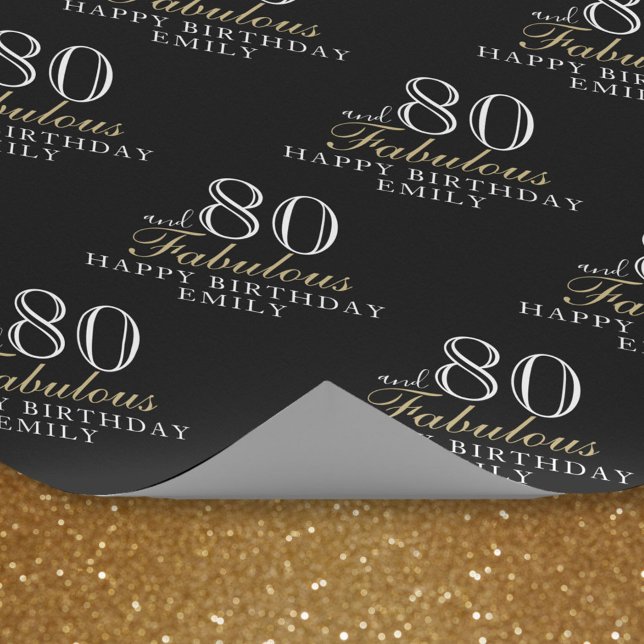 Papel De Presente 80 e Fabulosos Elegante Preto Aniversário de 80 an (Criador carregado)