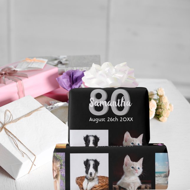 Papel De Presente 80 festa de aniversário foto colagem mulher negra (Criador carregado)