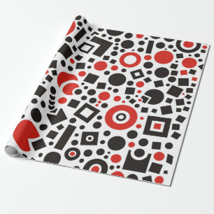 Papel De Presente 80s vermelho & teste padrão geométrico branco