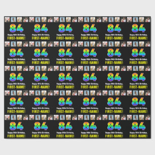 Papel De Presente 84.º aniversário: Rainbow "84"; Fotos e nome perso