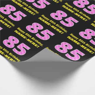Papel De Presente 85.o aniversário: Listras e Corações Rosa "85" 