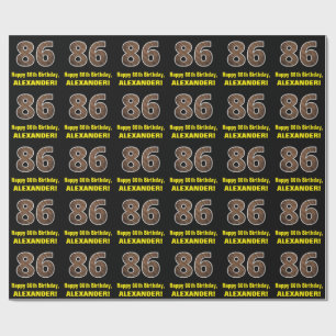 Papel De Presente 86.o aniversário: Padrão "86" de Grãos de Madei