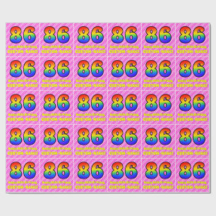 Papel De Presente 86.o aniversário: Stripes e Corações Rosa, Arco