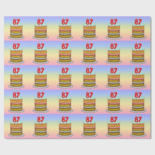 Papel De Presente 87.º aniversário: Bolo e Velas Divertidas + Nome P (Aberto)