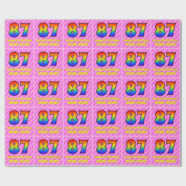 Papel De Presente 87.º aniversário: Stripes e corações cor-de-rosa,