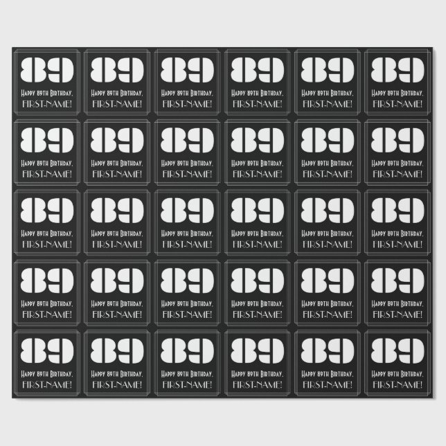 Papel De Presente 89.º aniversário: Art Deco Inspirou "89" & Nome (Aberto)