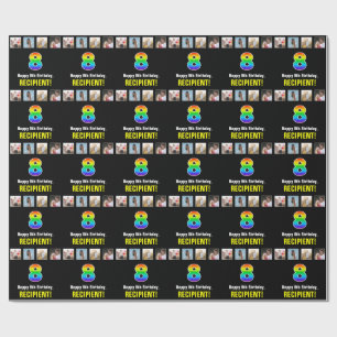 Papel De Presente 8.º Aniversário: Arco-Íris "8"; Fotografias e Nome