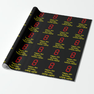 Papel De Presente 8.º Aniversário: Estilo de Relógio Digital Vermelh