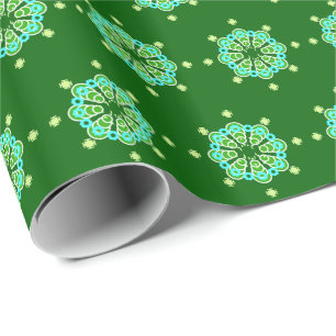 Papel De Presente 8 pontos Mandala, Dark Jade Green e Aqua