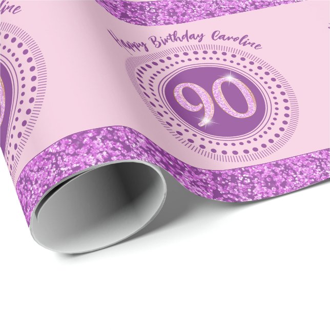 Papel De Presente 90 de Elegante, Brilhante Rosa de Aniversário com  (Ponta do rolo)