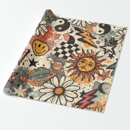 Papel De Presente 90s Happy Faces Sun Flowers Pattern