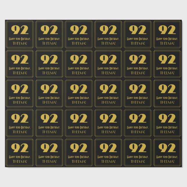 Papel De Presente 92º Aniversário - Art Deco Inspirou a aparência "9 (Barra)