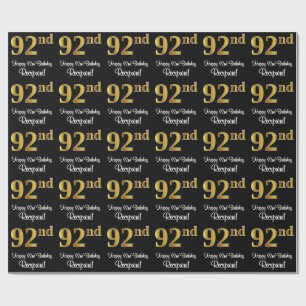 Papel De Presente 92º Aniversário: Aspecto Dourado elegante de Fau