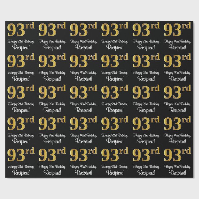 Papel De Presente 93º Aniversário: Elegante Luxurioso Faux Dourado L (Aberto)
