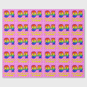 Papel De Presente 94.o aniversário: Stripes e Corações Rosa, Arco