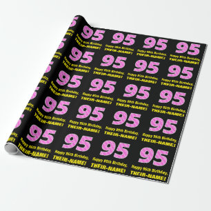 Papel De Presente 95.o aniversário: Listras e Corações Rosa "95" 