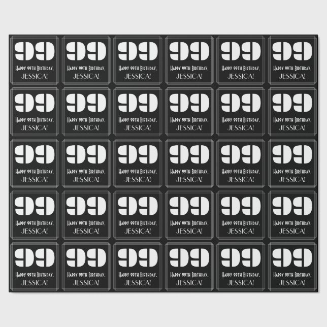 Papel De Presente 99º Aniversário: Art Deco Inspirou Olhar "99" & No (Barra)