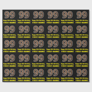 Papel De Presente 99º Aniversário: Padrão "99" de Grãos de Madei