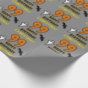 Papel De Presente 99º aniversário: Tema de Halloween assustador, Nom