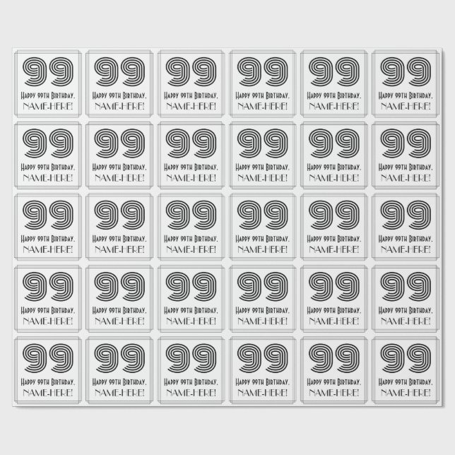 Papel De Presente 99.º aniversário: Art Deco Inspirou Estilo "99" +  (Aberto)