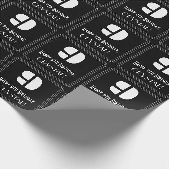 Papel De Presente 9.o Aniversário: Art Deco Inspirou Olhar "9" & Nom (Ponta)