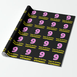 Papel De Presente 9.o aniversário: Listras e Corações Rosa "9" + 