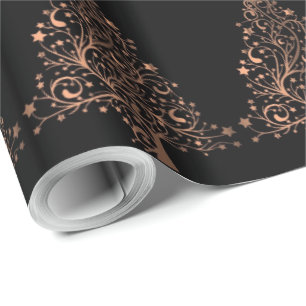 Papel De Presente A árvore de Natal Stars o cobre metálico preto d
