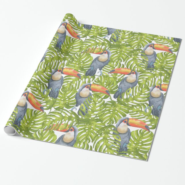 Papel De Presente A árvore do pássaro da selva de Toucan sae do (Desenrolado)