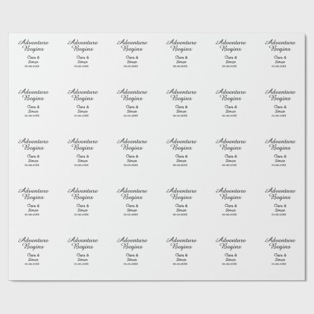 Papel De Presente A aventura começa nome do casal data simples (Aberto)
