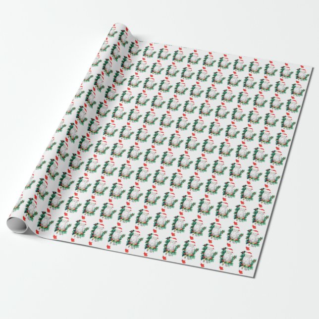 Papel De Presente A Coruja de Natal Stoking Wreath Whimsical Wildlif (Desenrolado)
