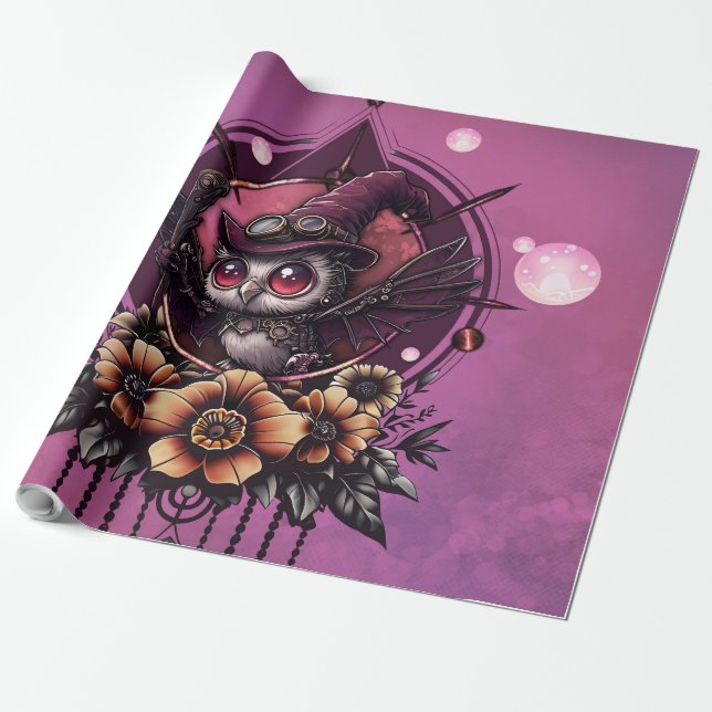 Papel De Presente A Coruja Steampunk: Guardiã dos Segredos. (Desenrolado)