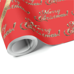 Papel De Presente A Família Wang Faux Gold Foil Red Christmas