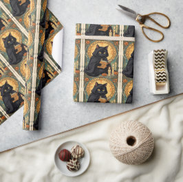 Papel De Presente A Familiar Black Cat And Toadstools Halloween 1