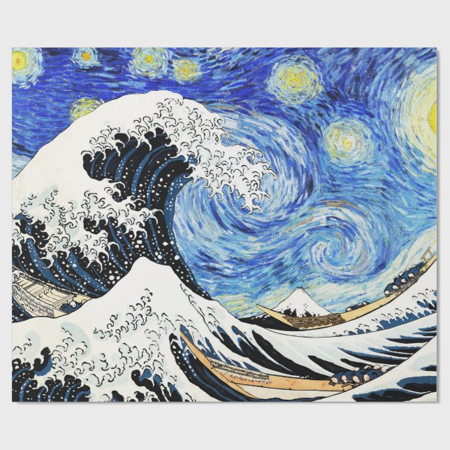 Papel De Presente A Grande Onda de Kanagawa em Noite Estrelada (Aberto)