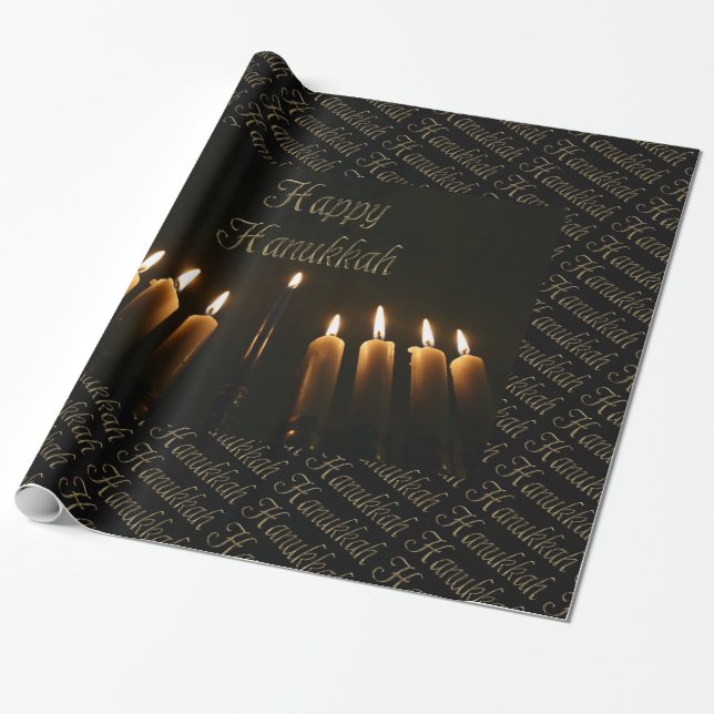 Papel De Presente A lâmpada feliz Menorah de Hanukkah ilumina a vela (Desenrolado)