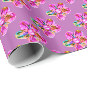 Papel De Presente A mão cor-de-rosa, roxa brilhante sewn floresce n