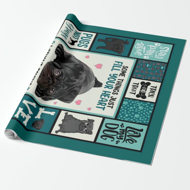 Papel De Presente A Vida É Melhor Com Cães Pug Dog Blanket (Desenrolado)